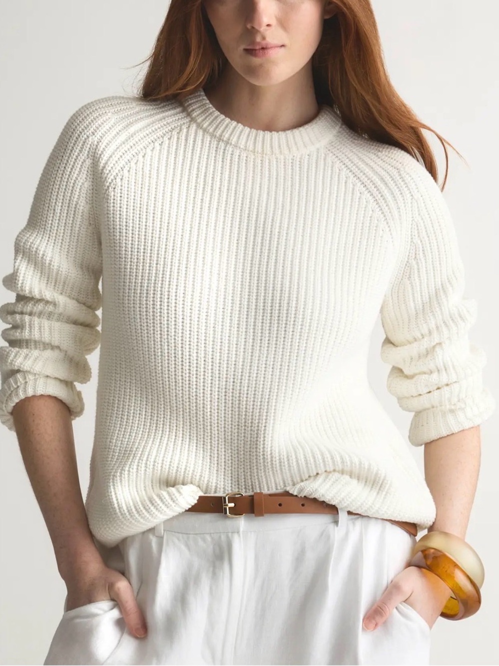 Quince 100% Organic Cotton Fisherman Crew Sweater in Ivory Women’s Size XS